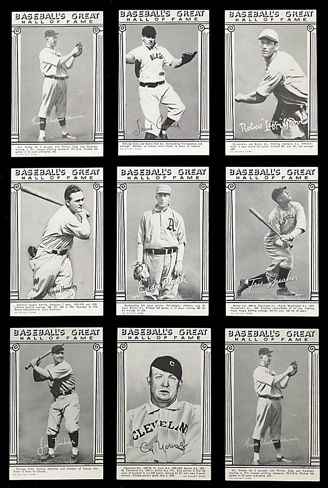 1948 Baseball's Great Hall of Fame Exhibits Collection (34) with Partial Set (27/33) Including (3) Lou Gehrig & Babe Ruth