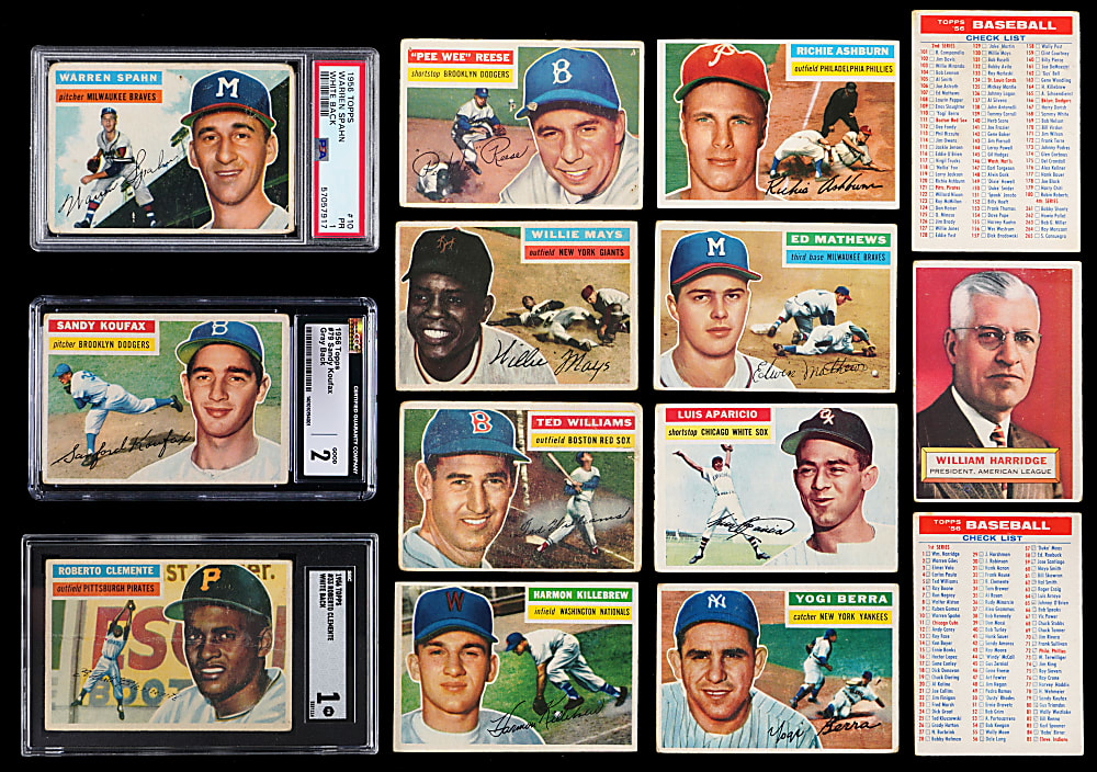 1956 Topps Partial Set (193/340) with Clemente, Koufax, Mays & Williams Plus (2) Unchecked Checklists