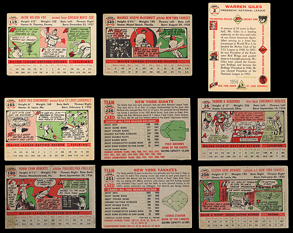 1956 Topps Partial Set (193/340) with Clemente, Koufax, Mays & Williams Plus (2) Unchecked Checklists