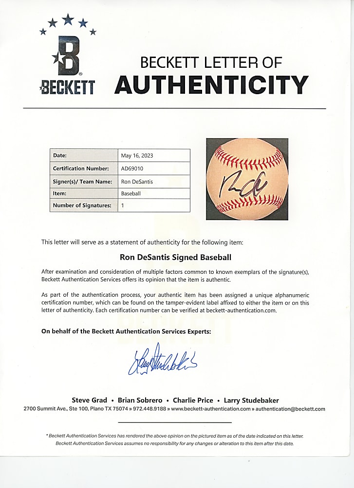 Politician Signed Baseball Group (5) with DeSantis, McConnell & Rice
