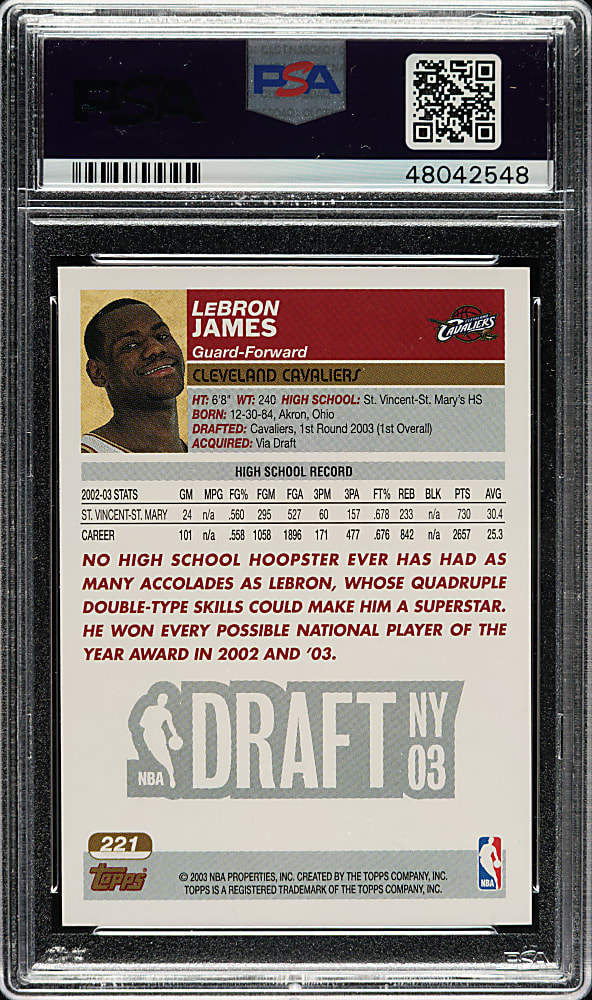 2003-2004 Topps Basketball #221 LeBron James Rookie PSA GEM MINT 10