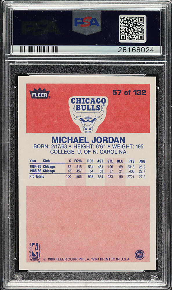 1986-1987 Fleer Basketball #57 Michael Jordan Rookie PSA MINT 9