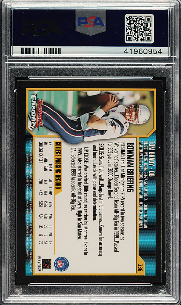 2000 Bowman Chrome Football #236 Tom Brady Rookie PSA GEM MINT 10
