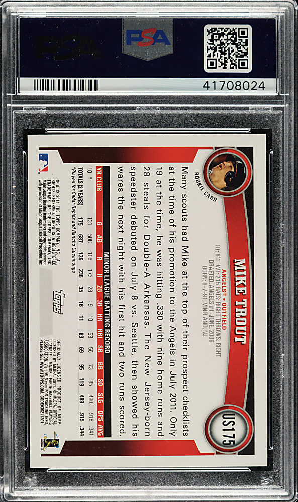 2011 Topps Update #US175 Mike Trout Rookie PSA GEM MINT 10