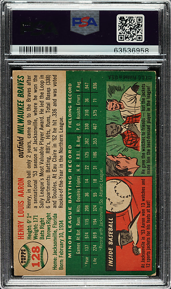 1954 Topps #128 Hank Aaron Rookie PSA VG-EX 4