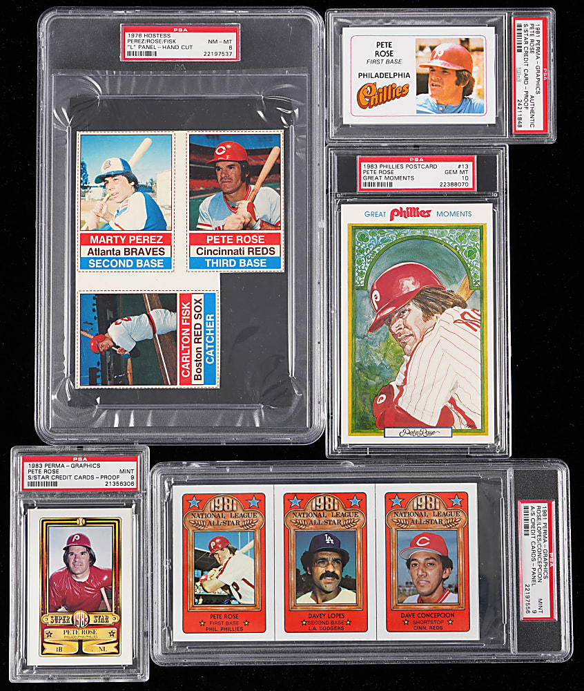 1976-1983 Pete Rose Oddball Proof/Panel/Postcard PSA Graded Collection (5) - All Highest Graded Examples!