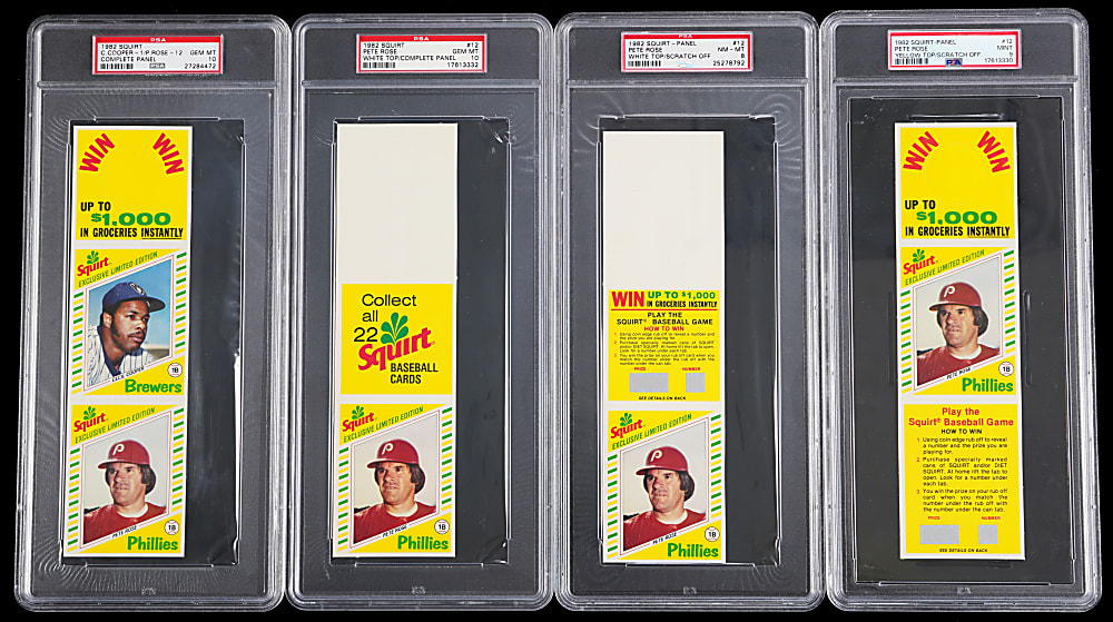 1982 Squirt Pete Rose Panel PSA Graded Quartet - All Different with (2) GEM MINT 10