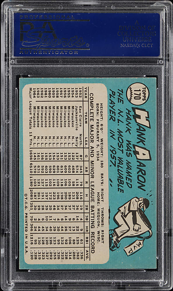 1965 Topps #170 Hank Aaron PSA NM-MT 8