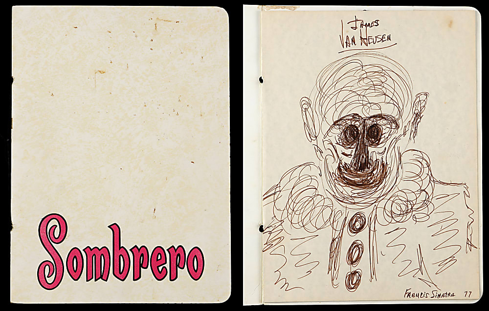 1977 Frank Sinatra Original Clown Sketch on Sombrero Restaurant Menu with Provenance Letter
