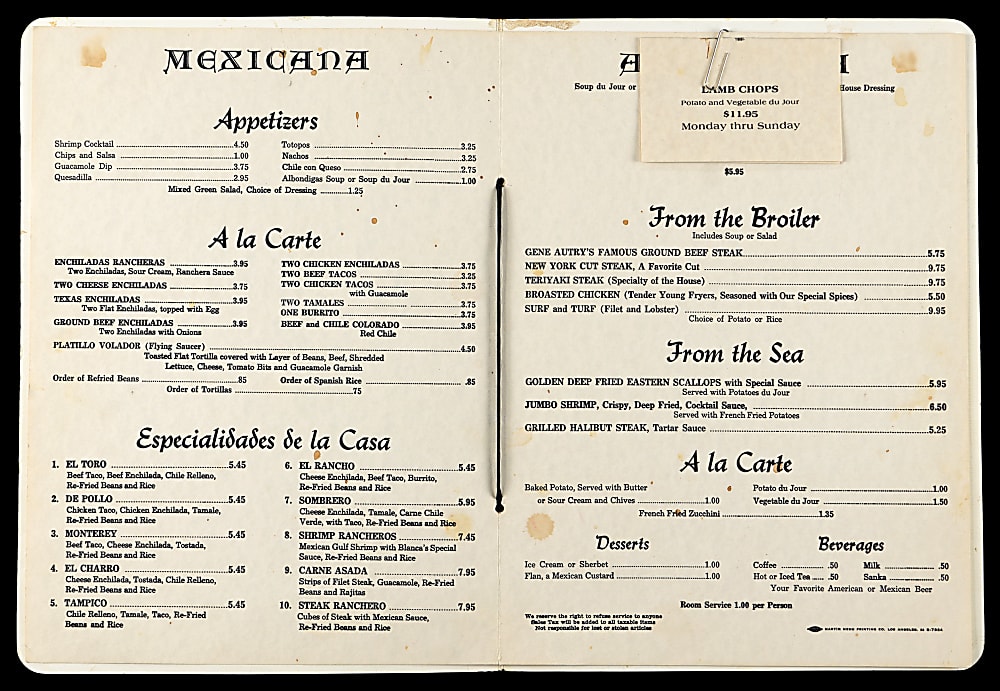 1977 Frank Sinatra Original Clown Sketch on Sombrero Restaurant Menu with Provenance Letter