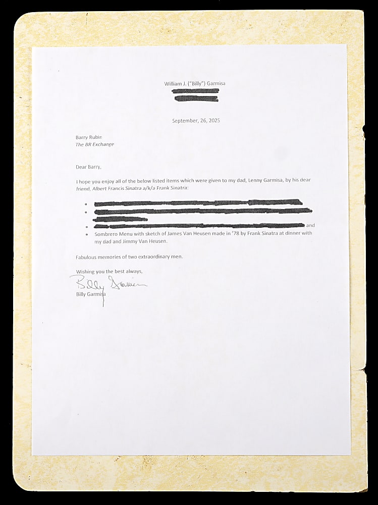 1977 Frank Sinatra Original Clown Sketch on Sombrero Restaurant Menu with Provenance Letter