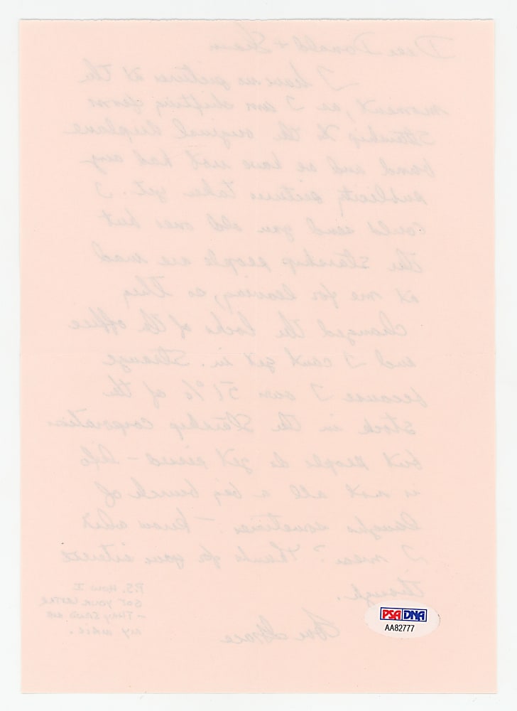 Grace Slick Signed Handwritten Letter to Fans with Signed Envelope - Both PSA/DNA