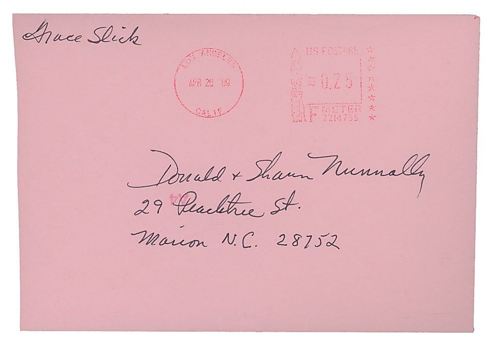 Grace Slick Signed Handwritten Letter to Fans with Signed Envelope - Both PSA/DNA