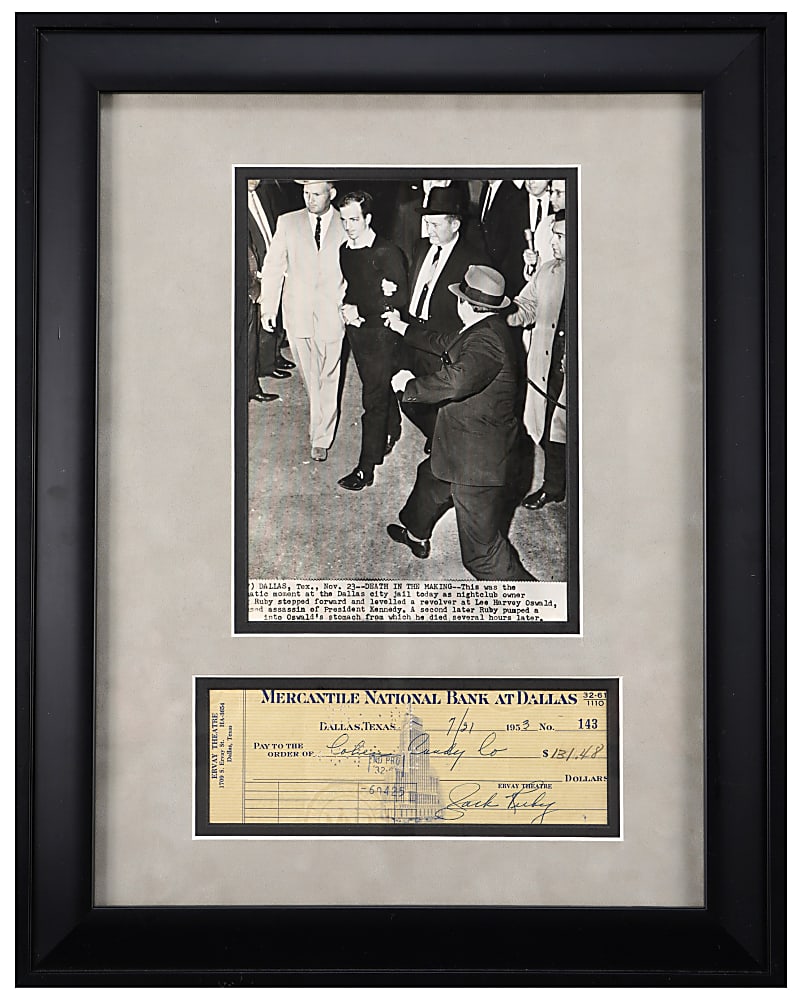 Jack Ruby Signed & Framed Check Display - PSA/DNA Full LOA with "9" Auto Grade