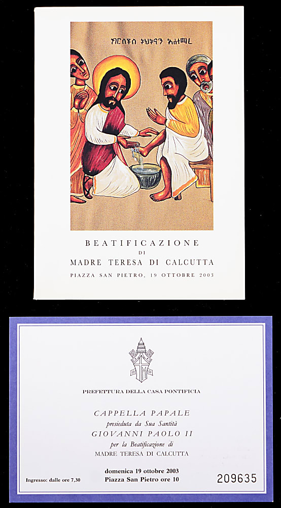 Mother Teresa Signed 8x10 Photograph with Beatification Mass Program and Ticket