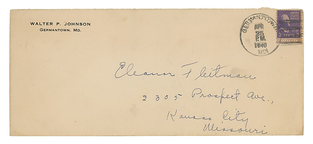 1940 Walter Johnson Handwritten Letter Signed with Original Mailing Envelope & Full PSA/DNA LOA