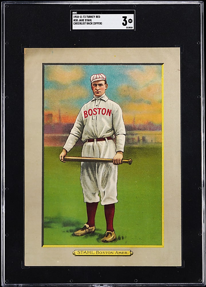 1910-1911 T3 Turkey Red #38 Jake Stahl Checklist Back (Offer) SGC VG 3 - Clean!