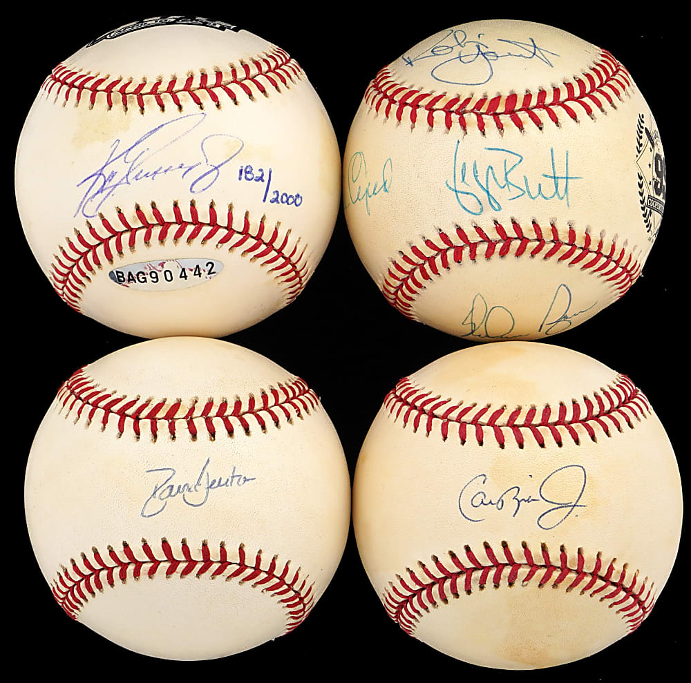 Multi/Single-Signed Baseball Quartet with Ken Griffey Jr. Limited Edition (#/2000 UDA), Cal Ripken Jr. & 1999 Hall of Fame Class