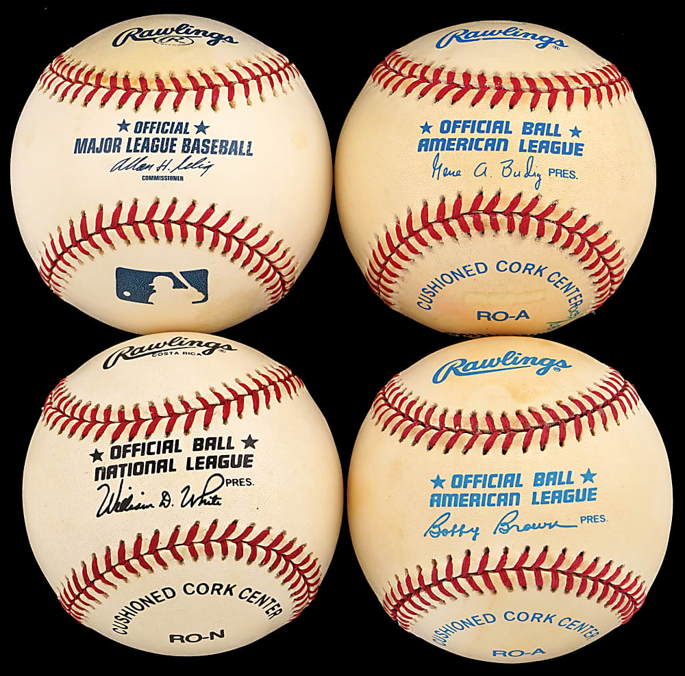 Multi/Single-Signed Baseball Quartet with Ken Griffey Jr. Limited Edition (#/2000 UDA), Cal Ripken Jr. & 1999 Hall of Fame Class