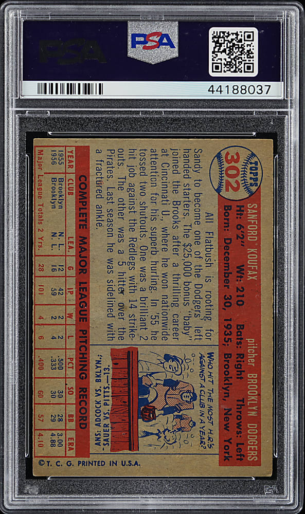 1957 Topps #302 Sandy Koufax PSA EX-MT 6