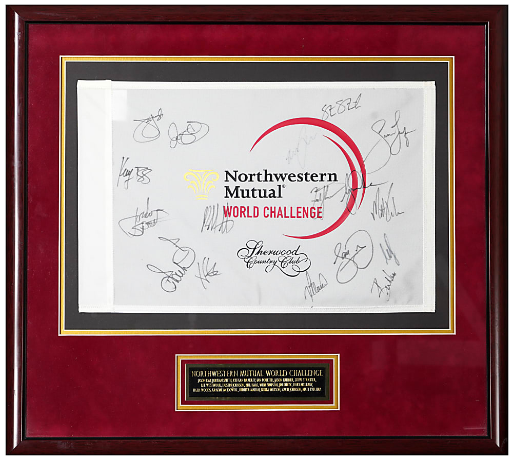 2013 Northwestern Mutual World Challenge Multi-Signed & Framed Flag with (17) Signatures Including Tiger Woods, Rory McIlroy, Bubba Watson - Full PSA LOA