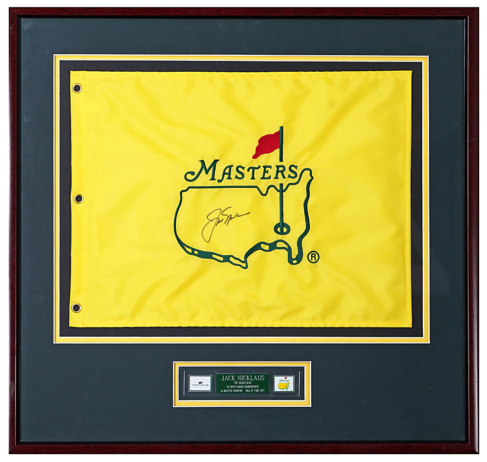 Jack Nicklaus Single-Signed Masters Flag in Framed Display - Full PSA LOA