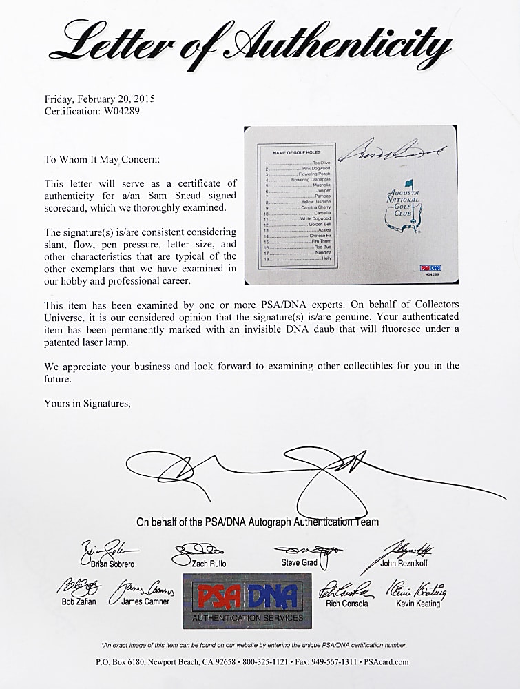 1977-2001 Golf Legends PSA Graded Collection (6) with (5) Signed Including (2) Sam Snead