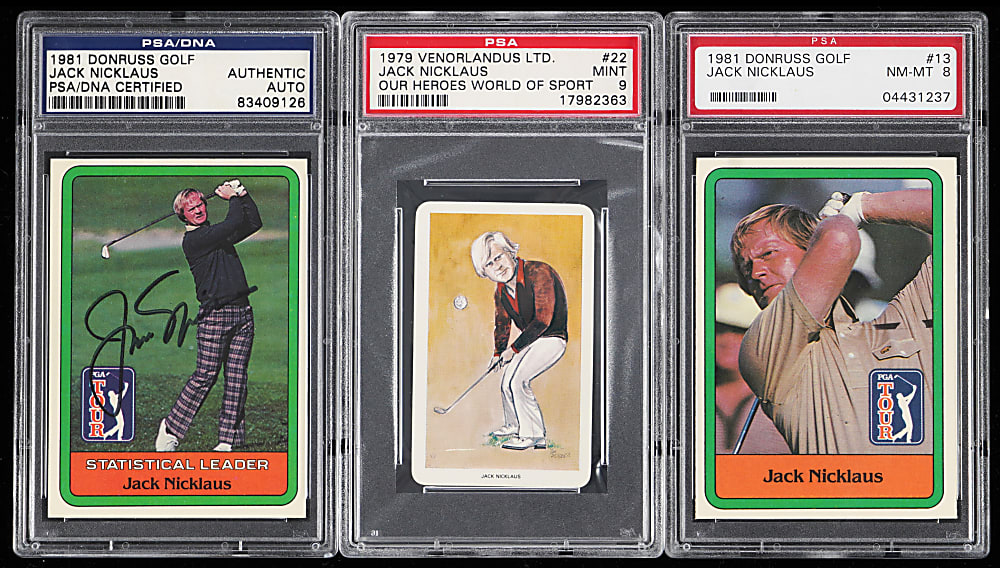 1979-1981 Jack Nicklaus Rookie PSA Graded Trio with Signed 1981 Donruss