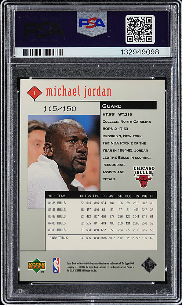 1998-1999 Upper Deck Black Diamond Basketball #1 Michael Jordan Quadruple #/150 PSA NM-MT 8