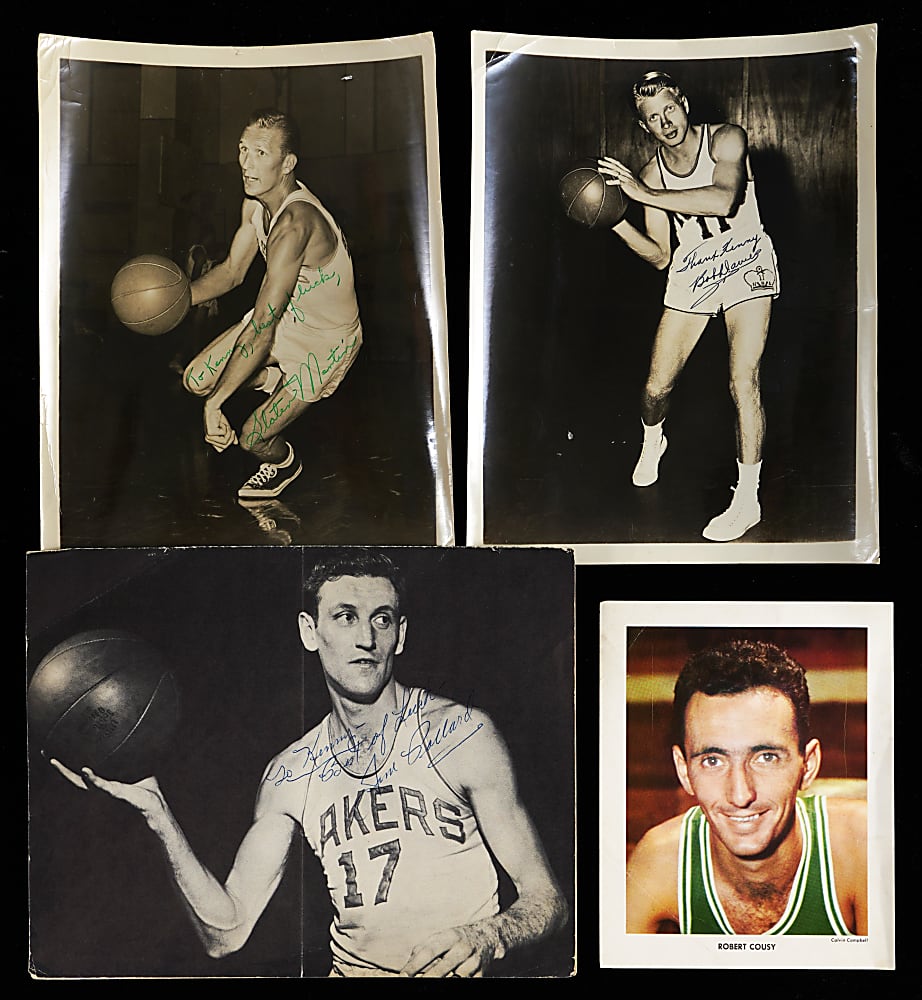 1950s Basketball Flats Collection (13) with (12) Signed Including Abe Saperstein, Bob Cousy & Jim Pollard