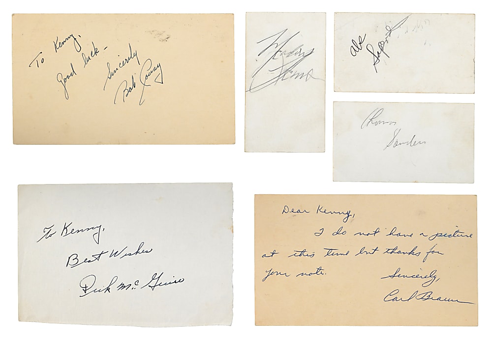 1950s Basketball Flats Collection (13) with (12) Signed Including Abe Saperstein, Bob Cousy & Jim Pollard