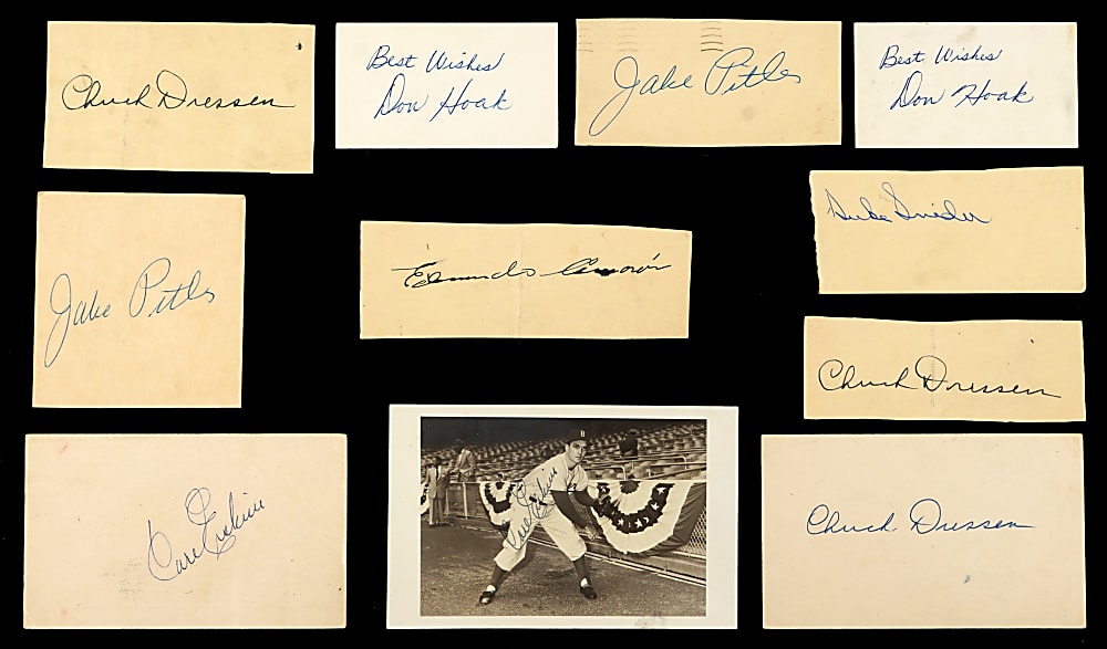 1940s-1957 Brooklyn Dodgers Signed Government Postcards/Flats Collection (29) with Full Name Amoros, (3) Dressen & (2) Hoak
