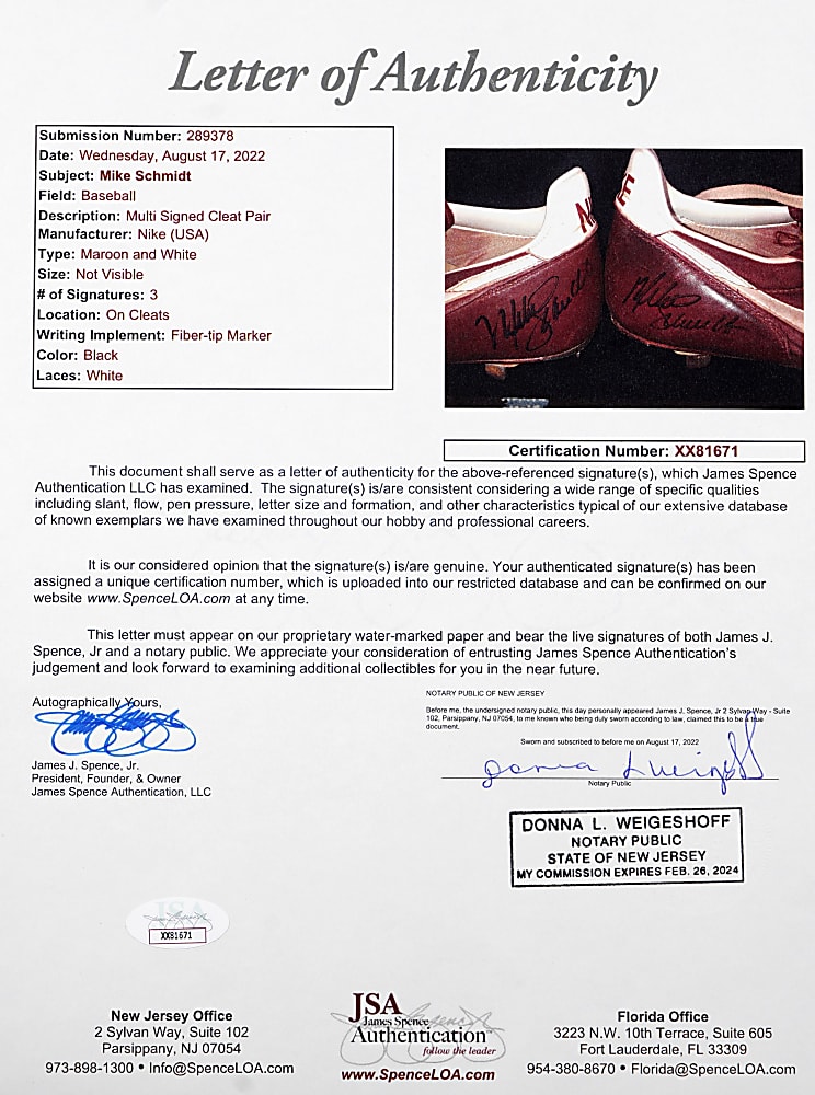1980s Mike Schmidt Philadelphia Phillies Signed Game-Used Cleats - Full JSA