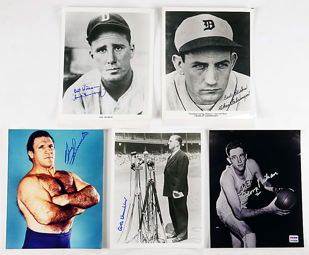 Multi-Sport Hall of Famer Signed Photograph Group (5) with Mikan, Gehringer, Greenberg, Chandler & Sammartino