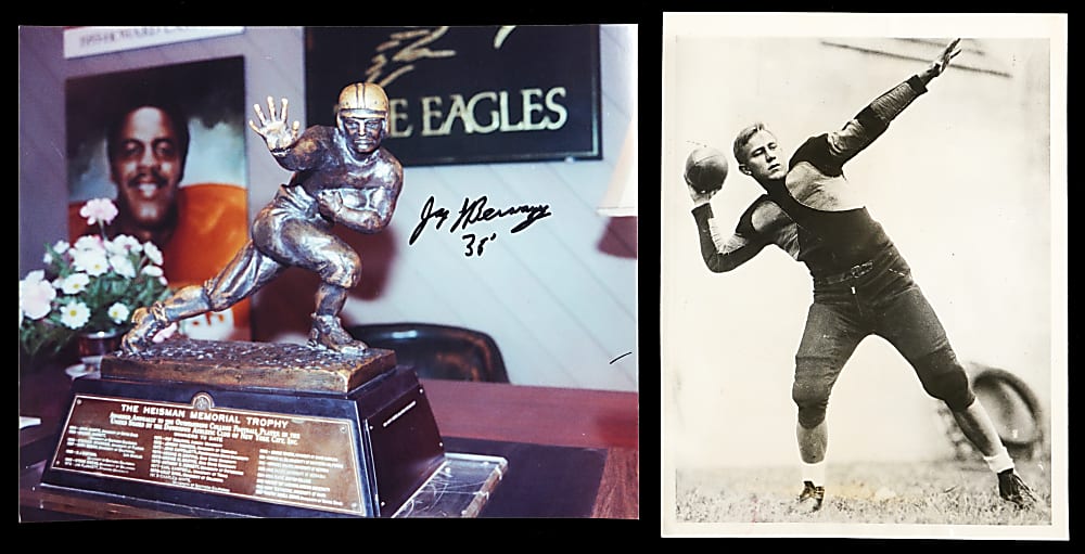 Jay Berwanger Photograph Pair with 1935 News Service & Signed 8x10 Photo