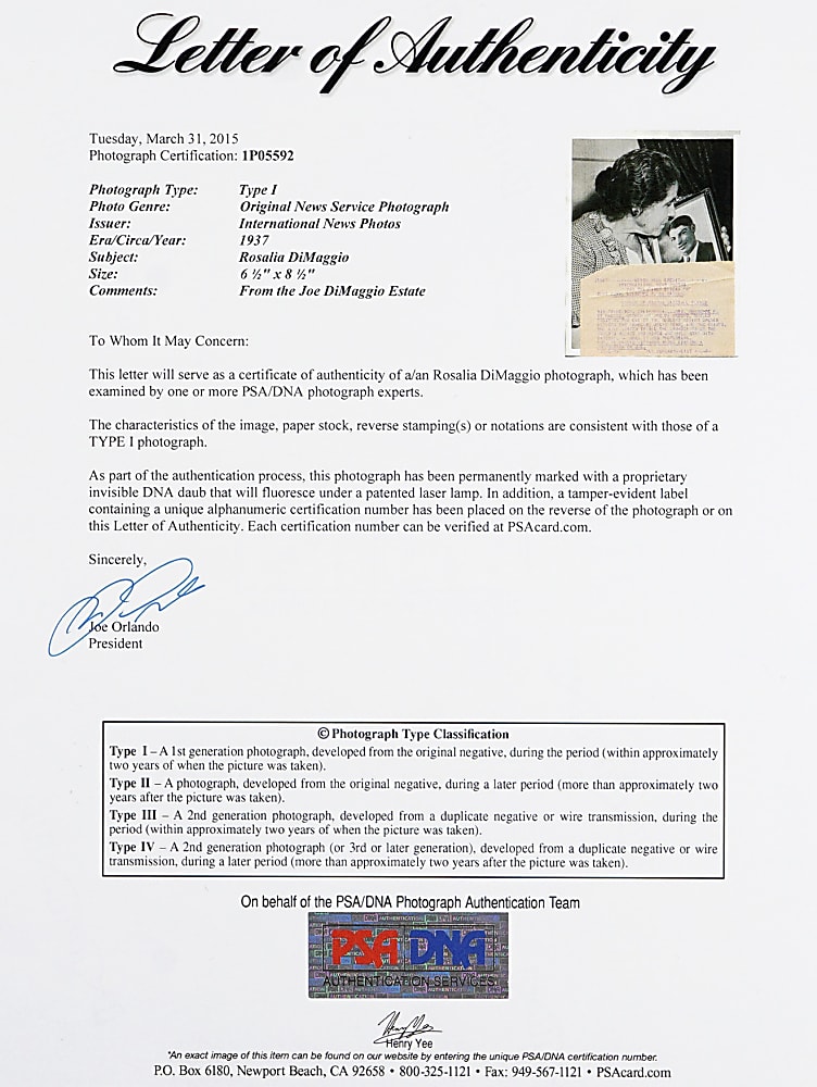 Joe DiMaggio Signed Baseball Magazine with Rosalia DiMaggio Type I Original Photograph