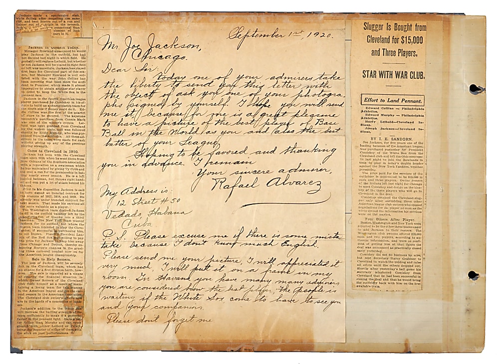 Unique 1920 Fan Letter Collage to "Shoeless" Joe Jackson