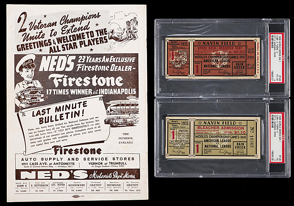 1935-1941 Detroit Tigers Significant Games Trio with (2) 1935 PSA Graded World Series Tickets Plus 1941 All Star Game Program