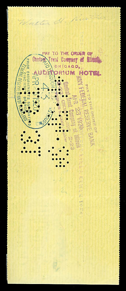 1920 Dutch Ruether Signed Cincinnati Reds Payroll Check - 1919 World Series Champ