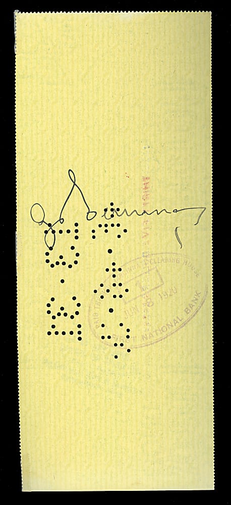 1920 August "Garry" Herrmann Signed Cincinnati Reds Payroll Check - 1919 World Series Champ