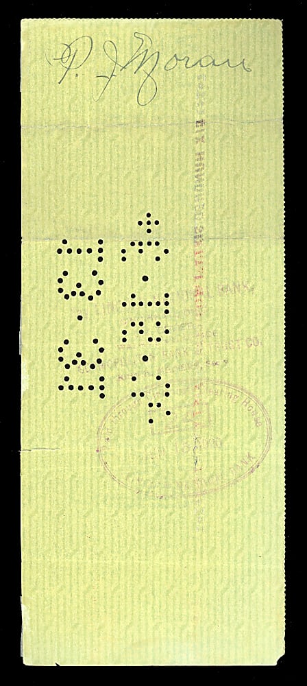 Extremely Scarce 1920 Pat Moran (deceased 1924) Signed Cincinnati Reds Payroll Check - 1919 World Series Champ