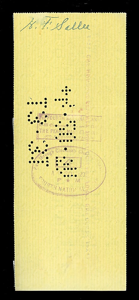 1920 Slim Sallee Signed Cincinnati Reds Payroll Check - 1919 World Series Champ