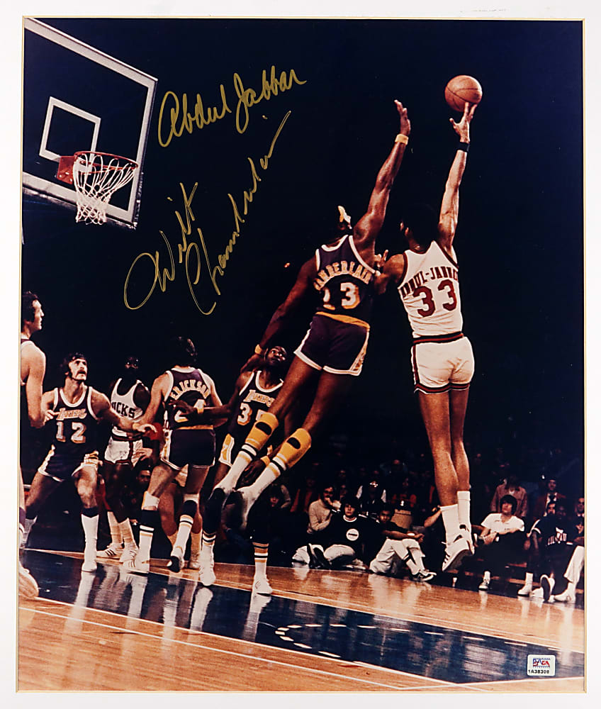 Wilt Chamberlain & Kareem Abdul-Jabbar Dual-Signed & Matted 16x20 - PSA/DNA