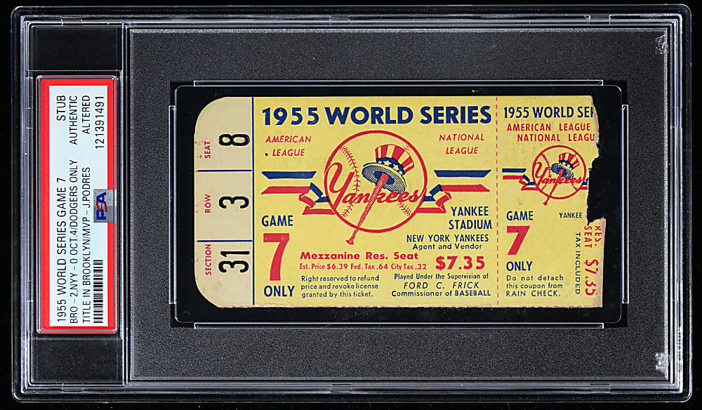 1955 World Series New York Yankees vs. Brooklyn Dodgers Game 7 Ticket Stub PSA Authentic - Only Title in Brooklyn!
