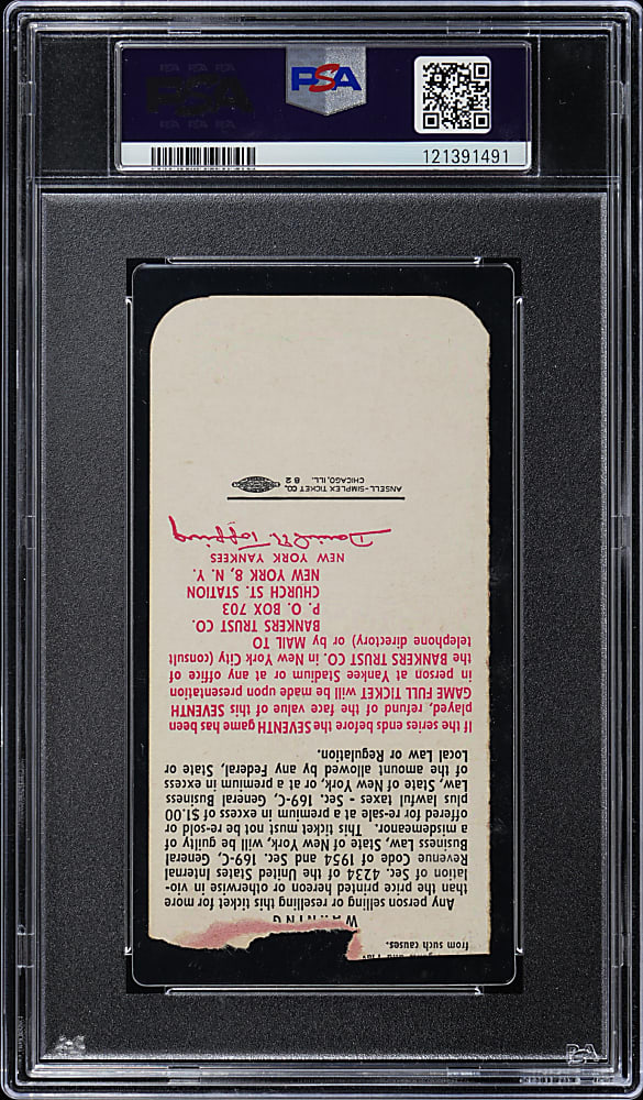 1955 World Series New York Yankees vs. Brooklyn Dodgers Game 7 Ticket Stub PSA Authentic - Only Title in Brooklyn!