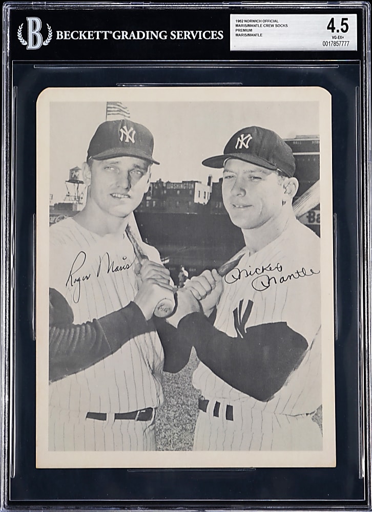 1962 Norwich Crew Socks Mickey Mantle/Roger Maris 8x10 Premium BGS VG-EX+ 4.5