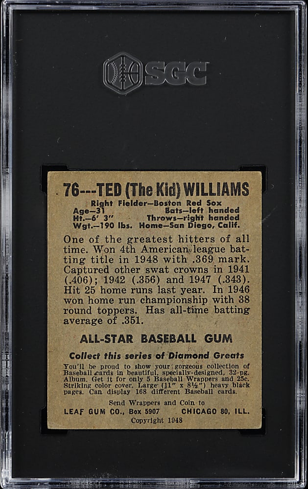 1948-1949 Leaf #76 Ted Williams SGC POOR 1