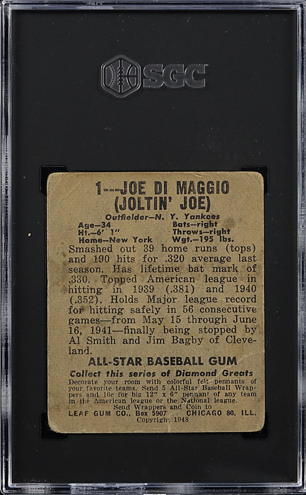 1948-1949 Leaf #1 Joe DiMaggio SGC POOR 1