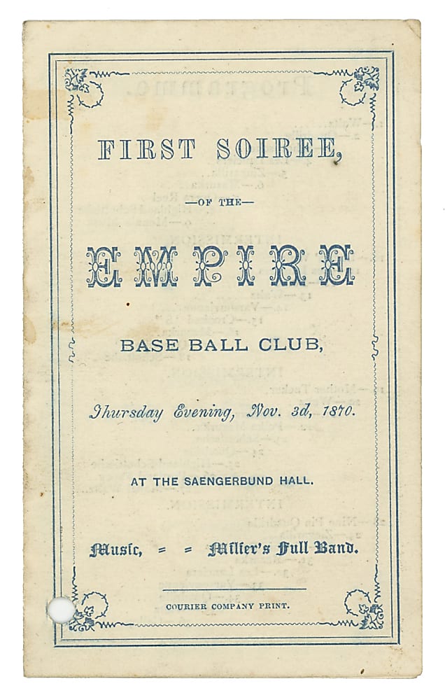 1870 Empire Base Ball Club First Soiree Program