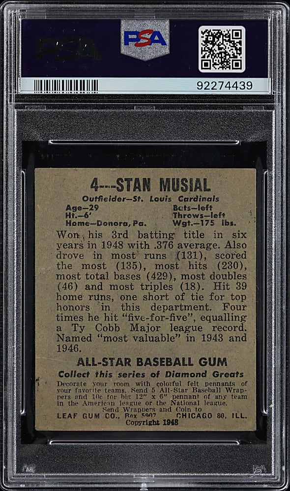 1948 Leaf #4 Stan Musial Rookie PSA VG 3
